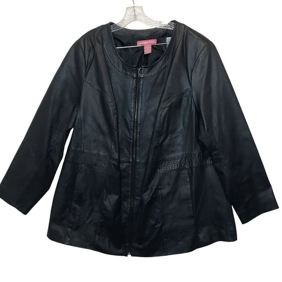 Woman Within Navy Leather Zip-Up Jacket Womens Plus Size 24 - Picture 11 of 12